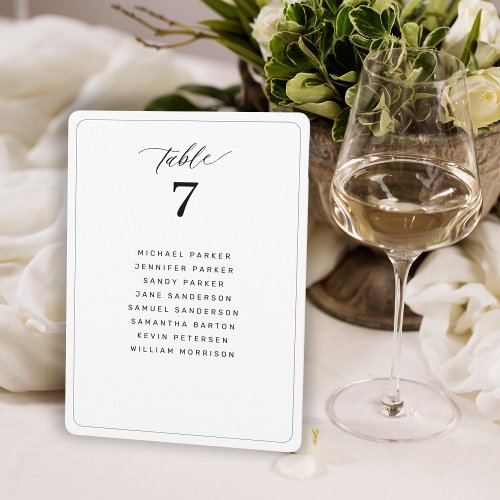 Minimalist modern wedding table seating chart card