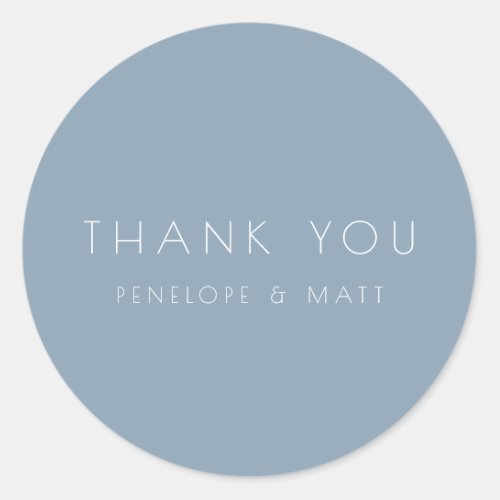 Minimalist Modern Wedding Thank You Dusty Blue Classic Round Sticker