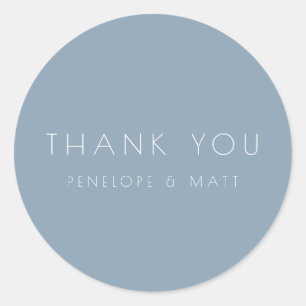 Minimalist Modern Wedding Thank You Dusty Blue Classic Round Sticker