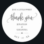Minimalist modern wedding thank you favor classic round sticker<br><div class="desc">Add names, and date into the template. To more customization (font color, font style, remove or move elements, change other wording *Thank you is not editable but color can be changed ), click on personalize, scroll down and click on link "click to customize further". ** Please see the full collection...</div>