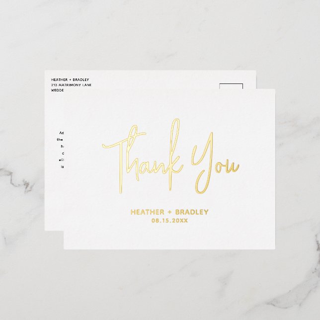 Minimalist Modern Wedding Thank You Foil Invitation Postcard (Front/Back)