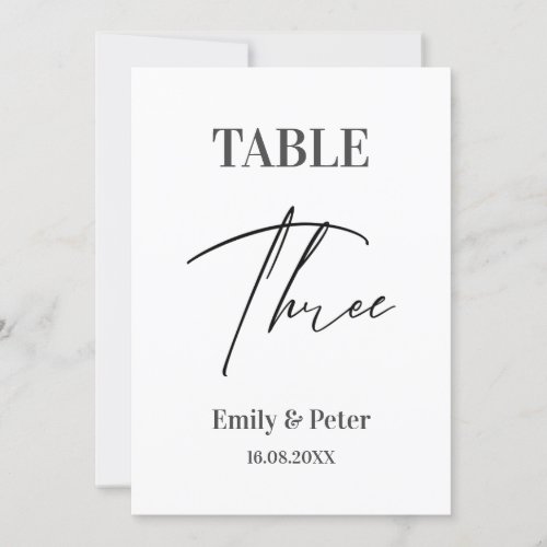 Minimalist Modern  WEDDING Three Table Number Card