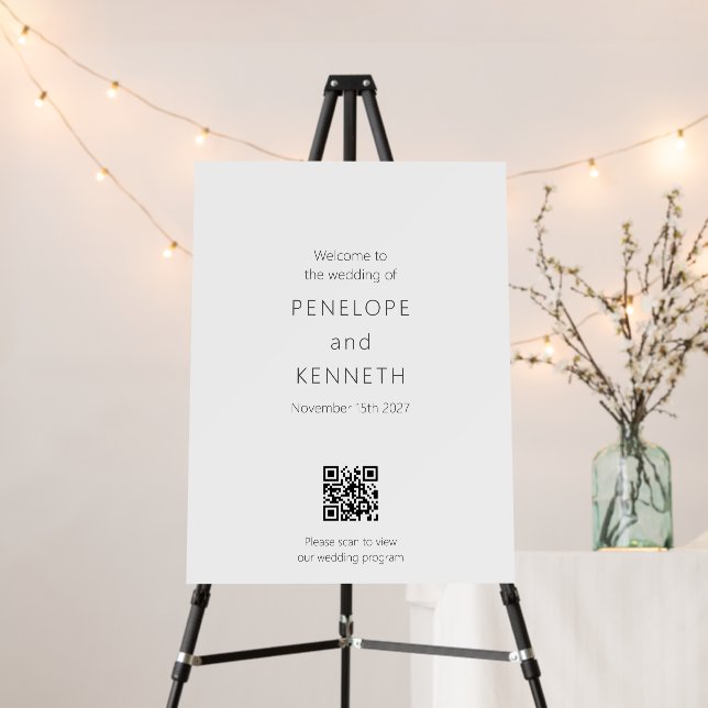 Minimalist Modern Wedding Welcome Program QR Code  Foam Board (In Situ (Stand))