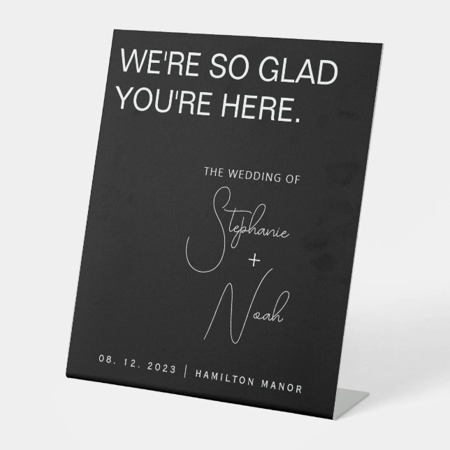 Minimalist Modern Wedding Welcome Sign Black (Front)