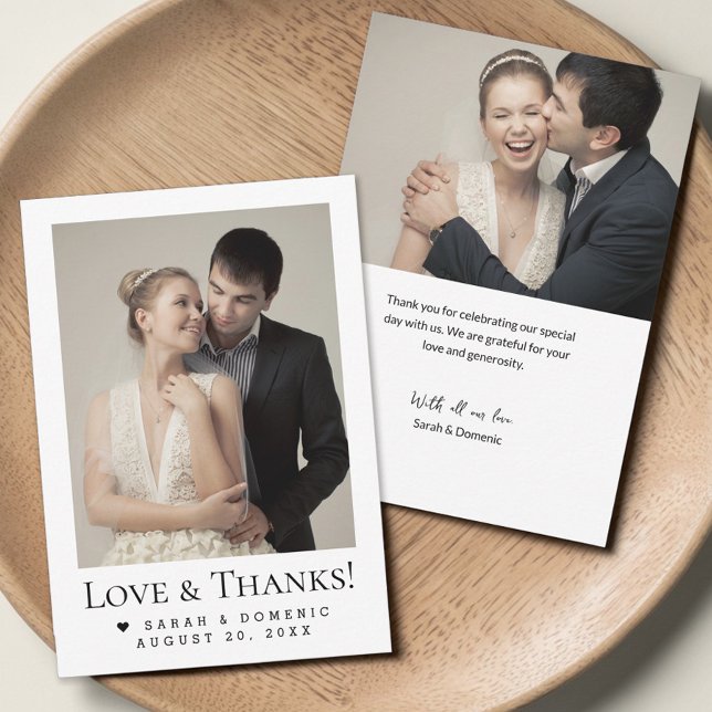 Minimalist Modern Weddings Heart Love & Thanks Thank You Card (Customizable wedding photos Love and thanks cards.)