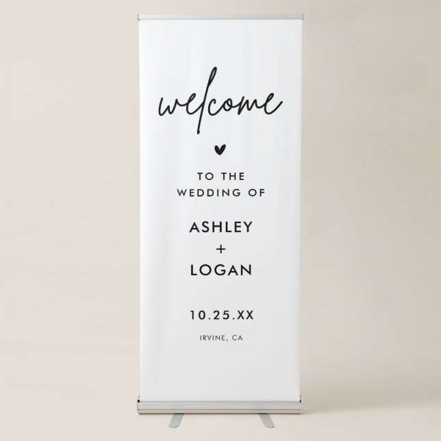 Minimalist Modern Welcome To Our Wedding Retractable Banner (Front)