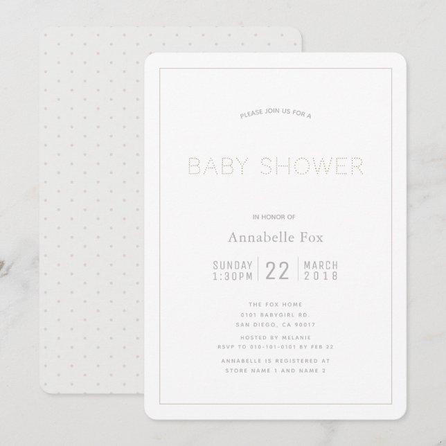 Minimalist Modern White Baby Shower Invitation (Front/Back)