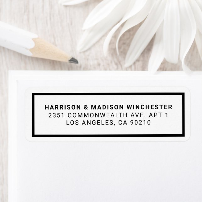 Minimalist modern white black bold frame address label (Insitu)