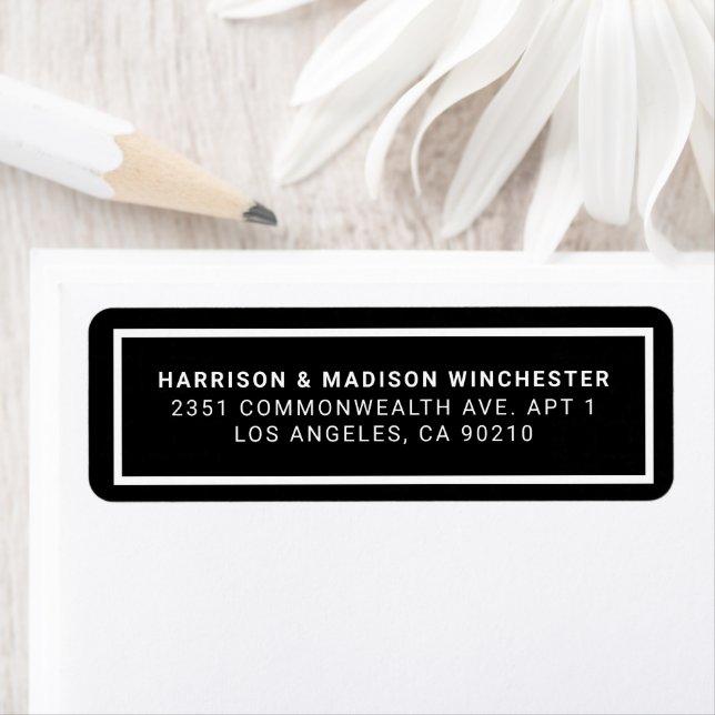 Minimalist modern white black bold frame address label (Insitu)