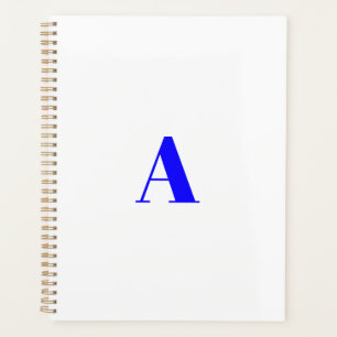Minimalist modern white cobalt blue monogrammed planner
