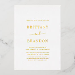 Minimalist Modern White Gold Wedding Foil Invitation
