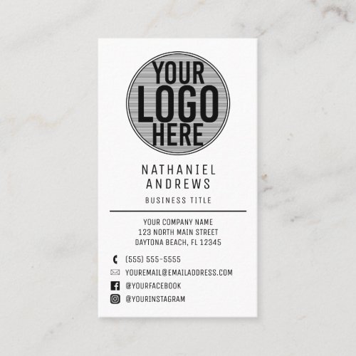Minimalist Modern White Logo Social Media Custom B Business Card