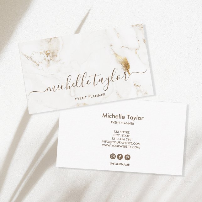Minimalist modern white marble  gold signature business card (Creator Uploaded)