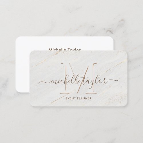 Minimalist modern white marble monogram signature business card