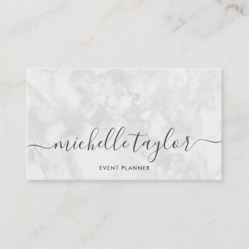 Minimalist modern white marble signature script business card