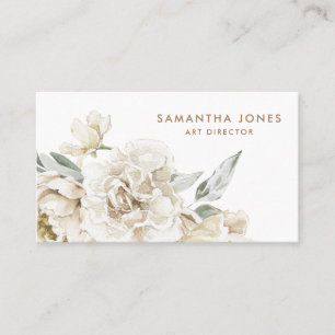 Minimalist Modern White Peonie Floral Watercolor Calling Card