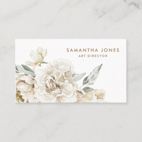 Minimalist Modern White Peonie Floral Watercolor Calling Card