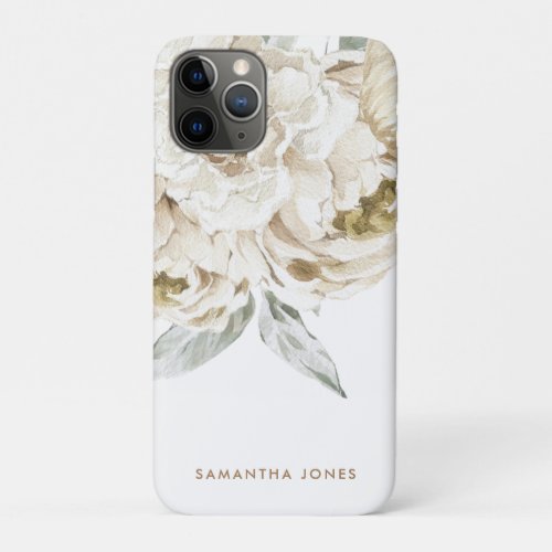 Minimalist Modern White Peonie Floral Watercolor iPhone 11 Pro Case