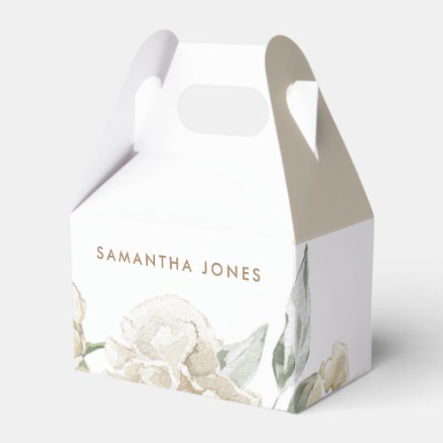Minimalist Modern White Peonie Floral Watercolor Favor Boxes