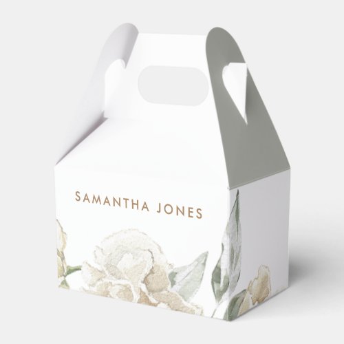 Minimalist Modern White Peonie Floral Watercolor Favor Boxes