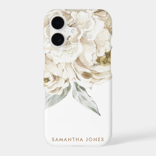 Minimalist Modern White Peonie Floral Watercolor iPhone 17 Case