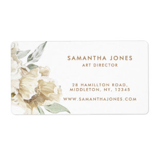 Minimalist Modern White Peonie Floral Watercolor Label