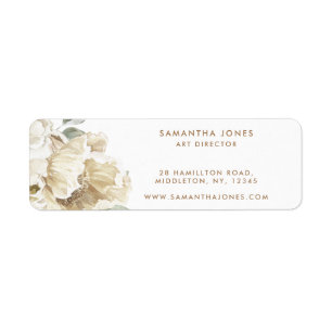 Minimalist Modern White Peonie Floral Watercolor Label