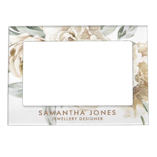 Minimalist Modern White Peonie Floral Watercolor Magnetic Frame
