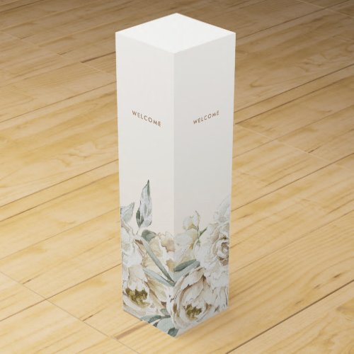 Minimalist Modern White Peonie Floral Watercolor Wine Box