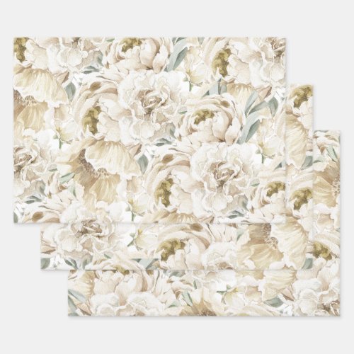 Minimalist Modern White Peonie Floral Watercolor Wrapping Paper Sheets