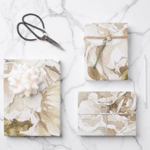 Minimalist Modern White Peonie Floral Watercolor Wrapping Paper Sheets