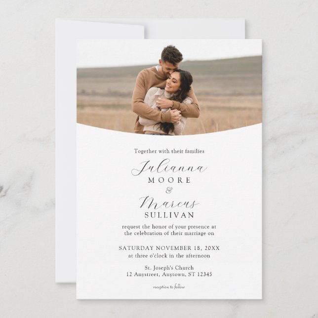 Minimalist Modern White Photo Wedding Invitation (Front)
