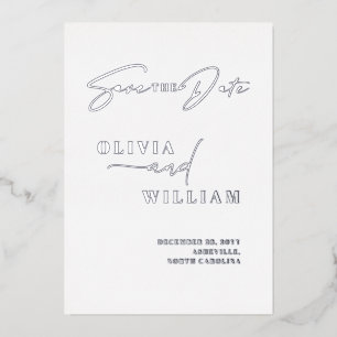Minimalist Modern White Silver Save The Date Foil Invitation