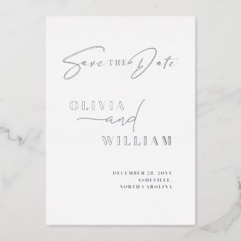 Minimalist Modern White Silver Save The Date Foil Invitation by rusticwedding at Zazzle