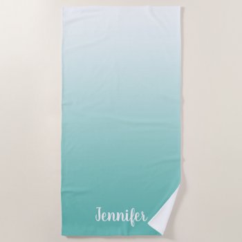 Minimalist Modern White To Light Teal Ombre Beach Towel by cliffviewgraphics at Zazzle