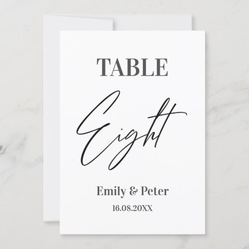 Minimalist Modern White WEDDING EIGHT Table Number