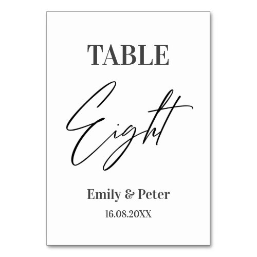 Minimalist Modern White WEDDING Party Number EIGHT Table Number