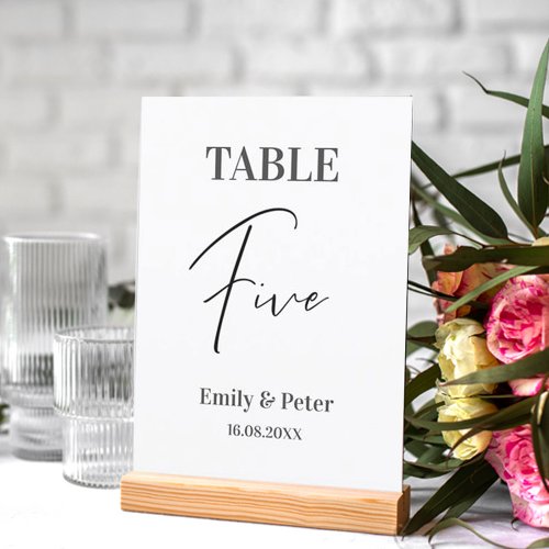 Minimalist Modern White WEDDING Party Number FIVE Table Number