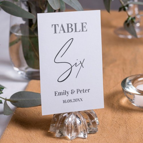 Minimalist Modern White WEDDING SIX Table Number