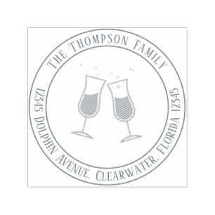 Minimalist Modern Wine Glasses Whimsical Fun Self-inking Stamp