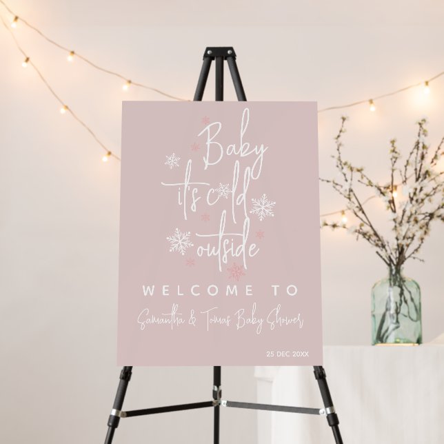 Minimalist modern winter Baby Girl Shower welcome Foam Board (In Situ (Stand))