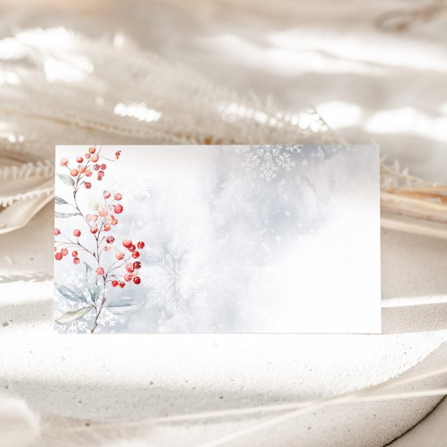 Minimalist modern winter snow berries place card (Creator Uploaded)