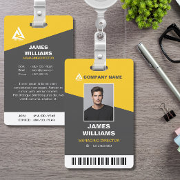 Minimalist Modern yellow & Dark Grey | Barcode ID Badge