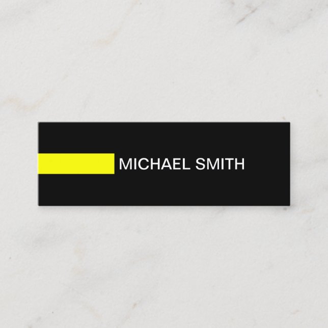 Minimalist Modern Yellow Elegant Black Mini Business Card (Front)