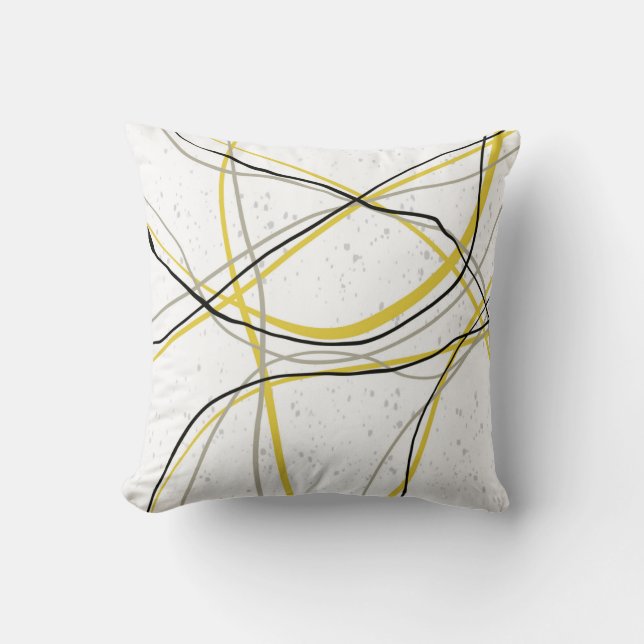 minimalist modern yellow gray and black line art  throw pillow (Front)