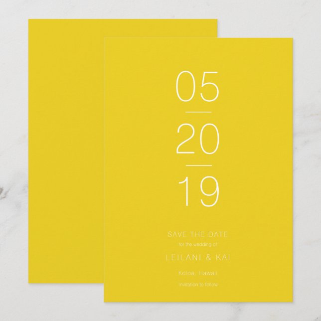 Minimalist Modern Yellow Save the Date Card (Front/Back)