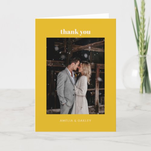 Minimalist Modern Yellow Wedding Photo Folded Thank You Card