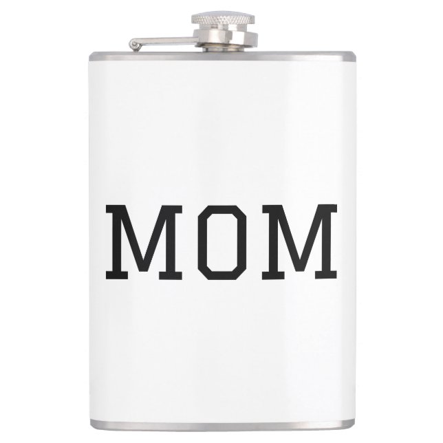 Minimalist "MOM" Black Typography Plain White Flask (Front)