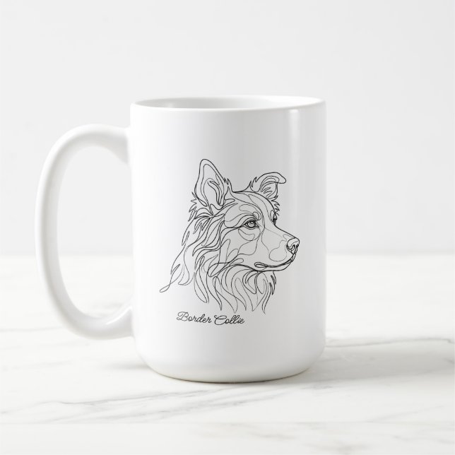 Minimalist Monochrome Border Collie Line Art Coffee Mug (Left)