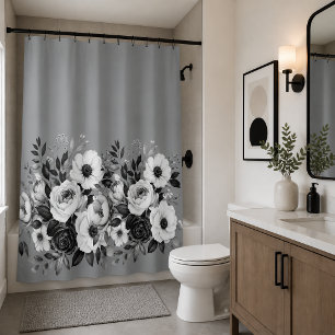 Minimalist Monochrome Botanicals Shower Curtain
